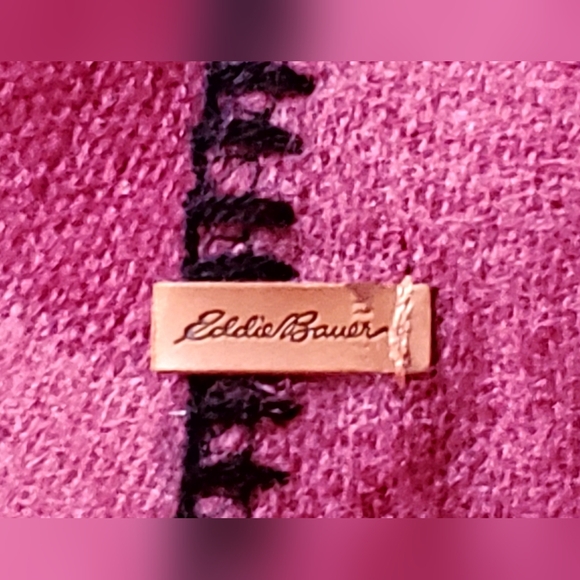 Eddie Bauer Burgundy Rose Blue and Cream Colorblock Wrap Poncho - Picture 2 of 6